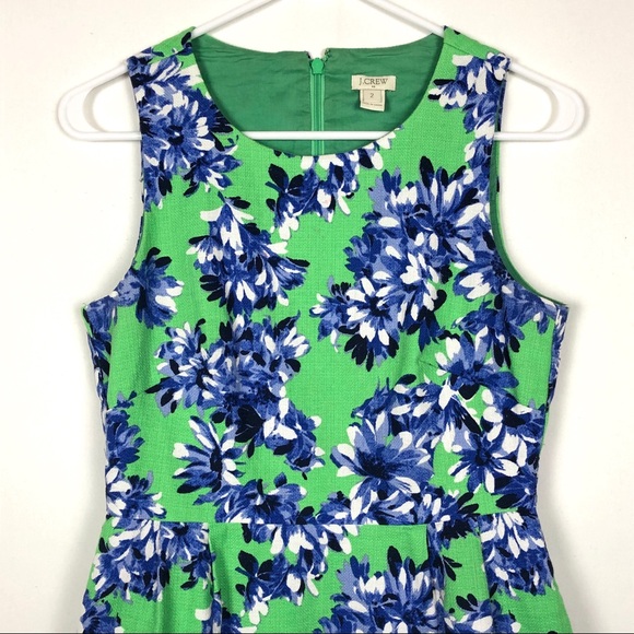 J Crew Dress Sleeveless Green Blue Floral Sheath - Picture 2 of 8